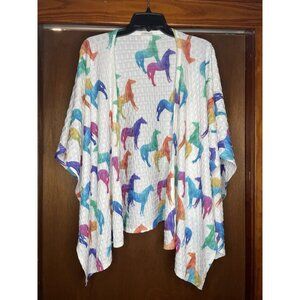Et Lois Wrap Shawl Womens OS Rainbow Horses Animal Art to Wear Open Front